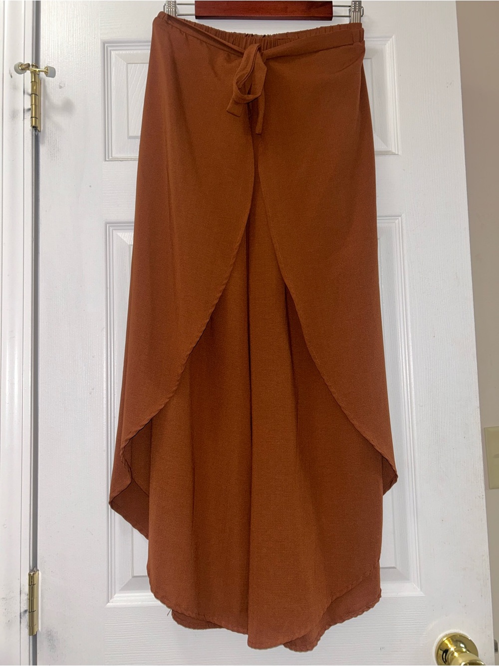 Wide-Leg Wrap Pants in Rust Brown